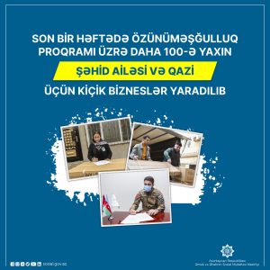 Son bir həftədə özünüməşğulluq proqramı üzrə daha 100-ə yaxın şəhid ailəsi və qazi üçün kiçik bizneslər yaradılıb